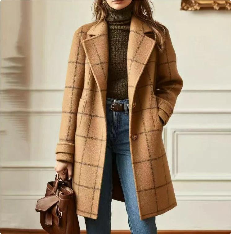 Plaid Mid-length Lapel Large Size Jacket by GJG Denim