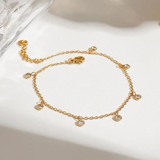 Stainless Steel All-match Zircon Anklet by GJG Denim