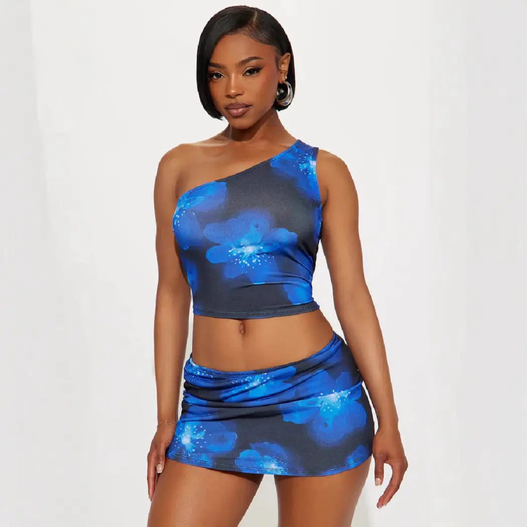 Printed Short Skirt Two-piece Set by GJG Denim