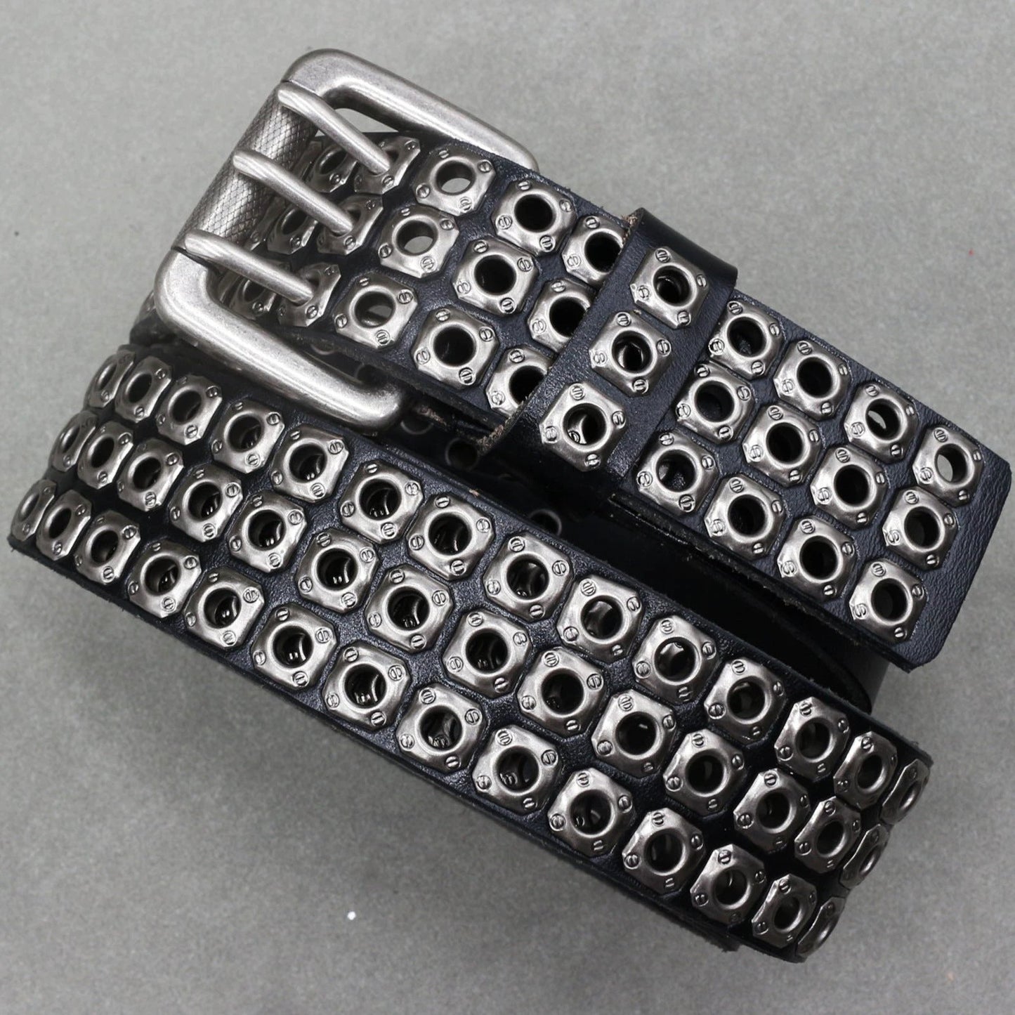 Men's Punk Eyelet Hollow-out Rivets Real Cowhide Belt by GJG Denim