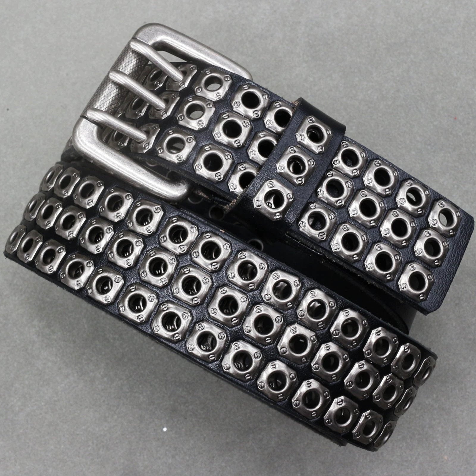 Men's Punk Eyelet Hollow-out Rivets Real Cowhide Belt by GJG Denim