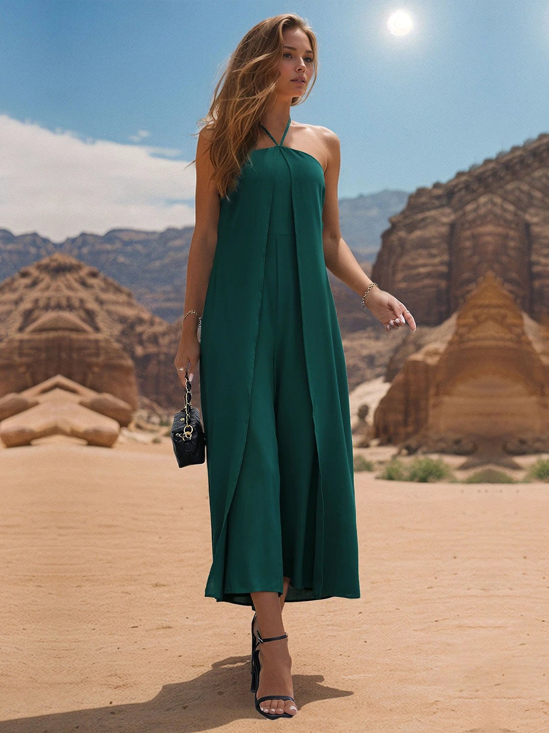 Layered Halter Neck Wide Leg Jumpsuit by Lady Ros