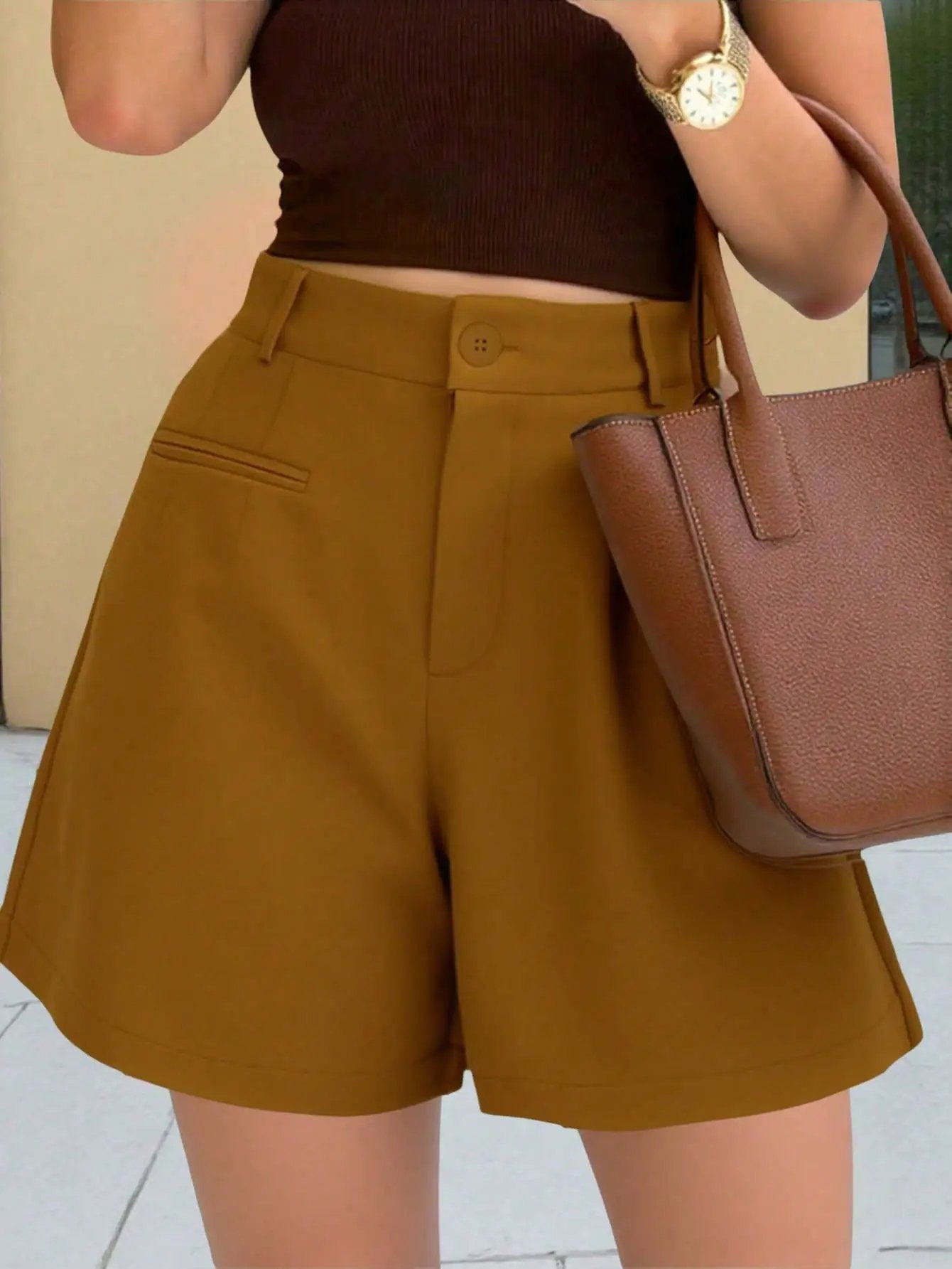 Fashionable Casual High-Waist Loose Straight-Leg Pants Womens Shorts by GJG Denim
