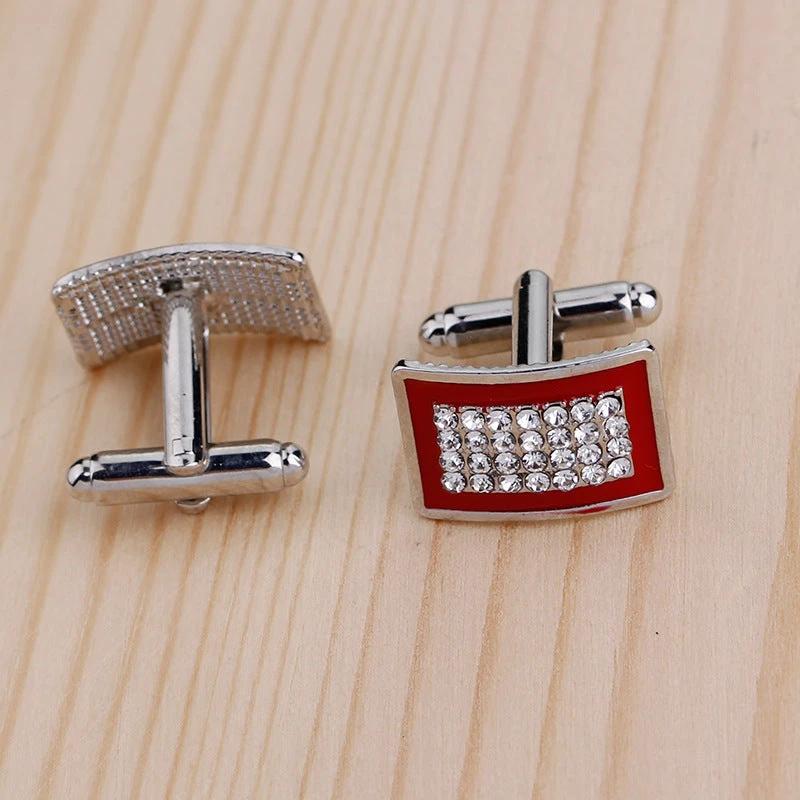 Fashionable Geometric Rectangle Diamond-Studded French Shirt Cufflinks by GJG Denim
