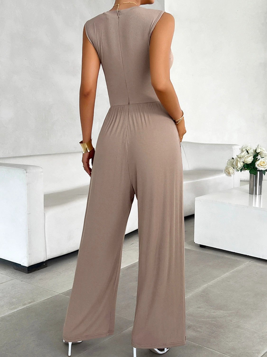 Round Neck Sleeveless Wide Leg Jumpsuit by Lady Ros