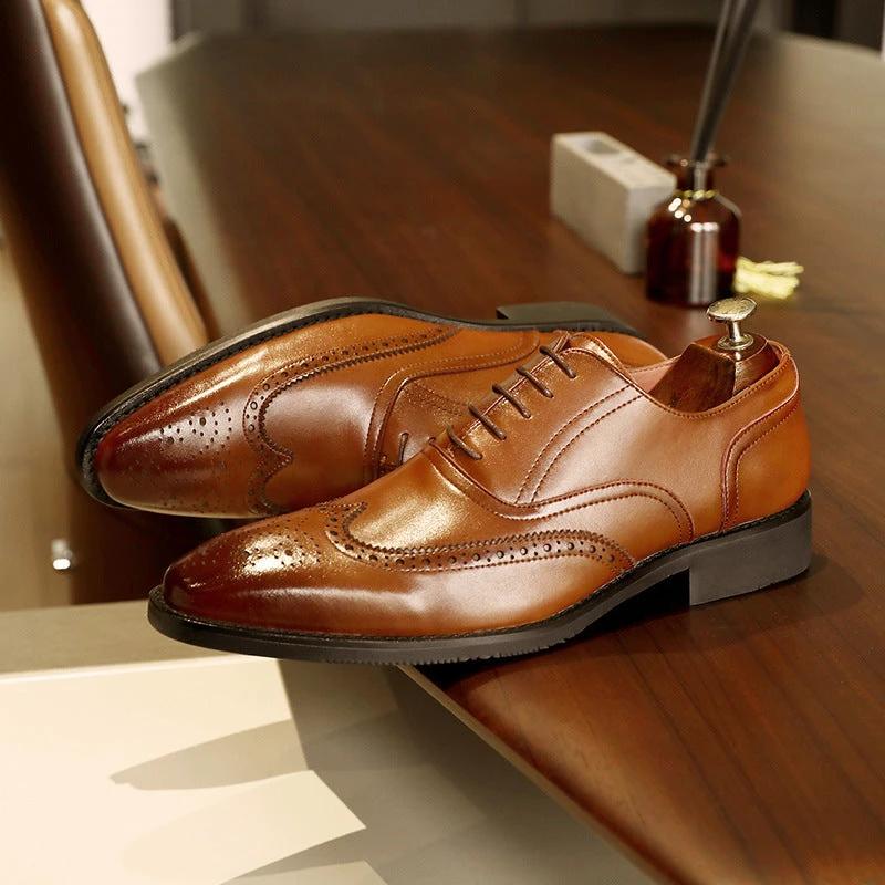 Men's Leather Oxford Shoes Rubber Sole by GJG Denim