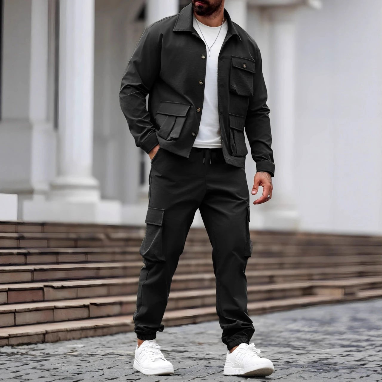Cross-border Heavy Men's Vintage Jacket Multi-pocket Pants Suit by GJG Denim