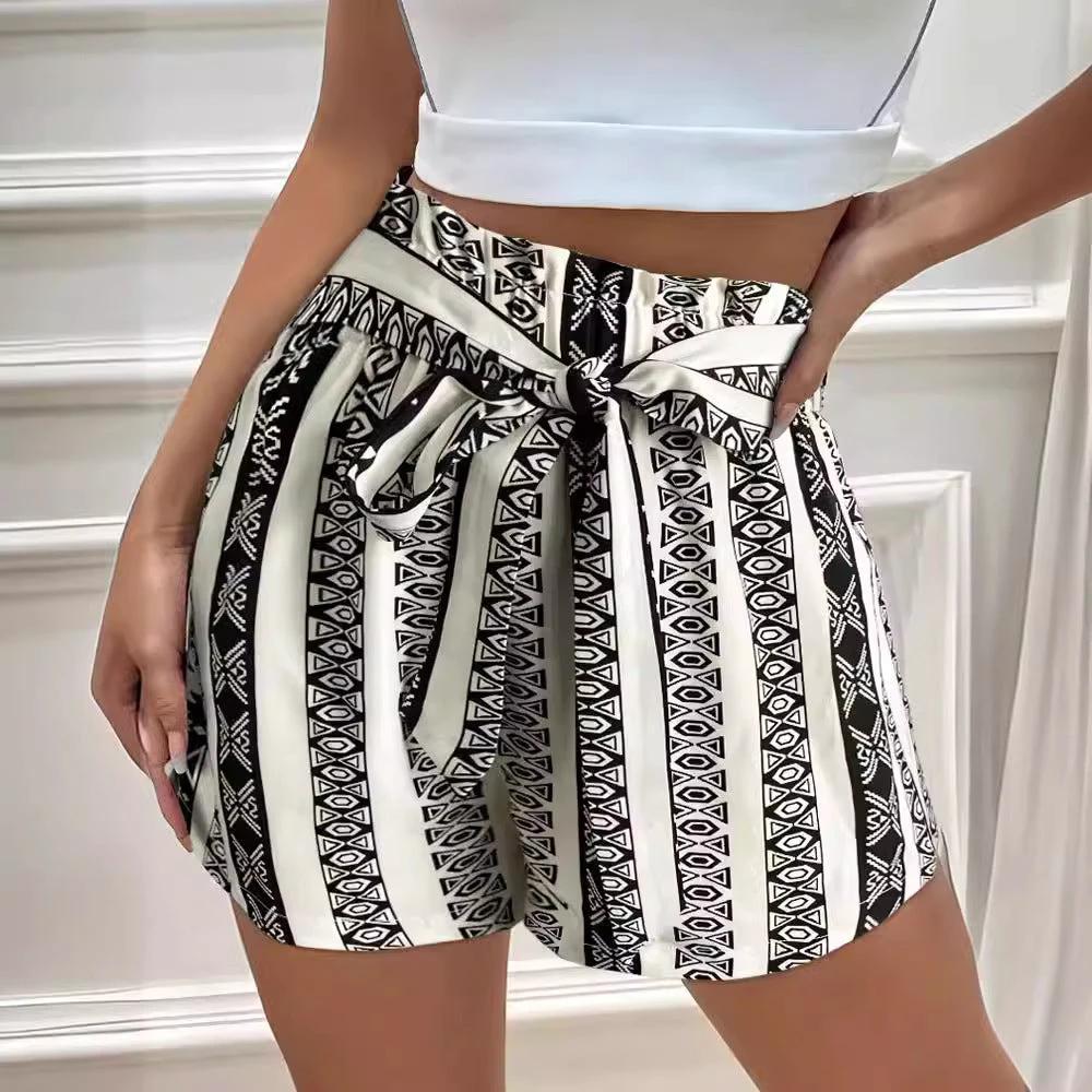 Belt Printed Casual Shorts For Commuter Women by GJG Denim