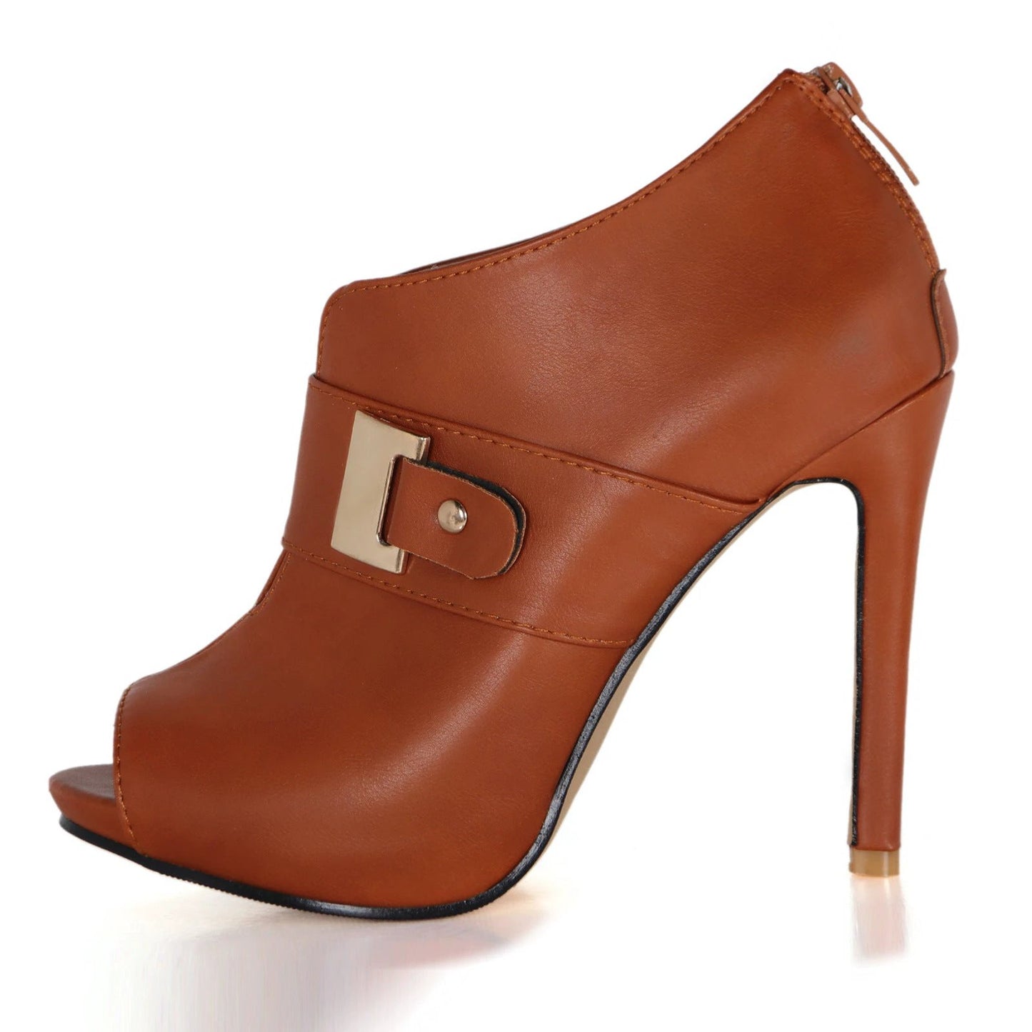 Fish-mouth Peep-toe Metal-buckle Back-zip Stiletto Fashion Sandals by GJG Denim