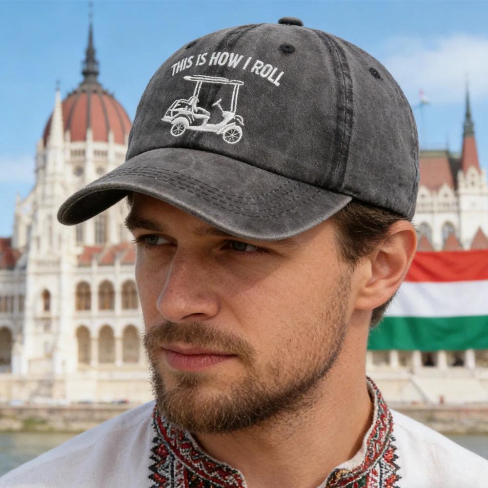 Men's "This Is How I Roll" Golf Cart Baseball Cap by GJG Denim