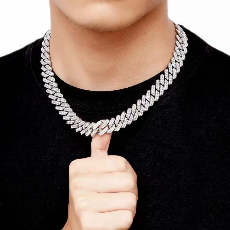 14mm Diamond-Encrusted Rhombus Necklace For Men by GJG Denim
