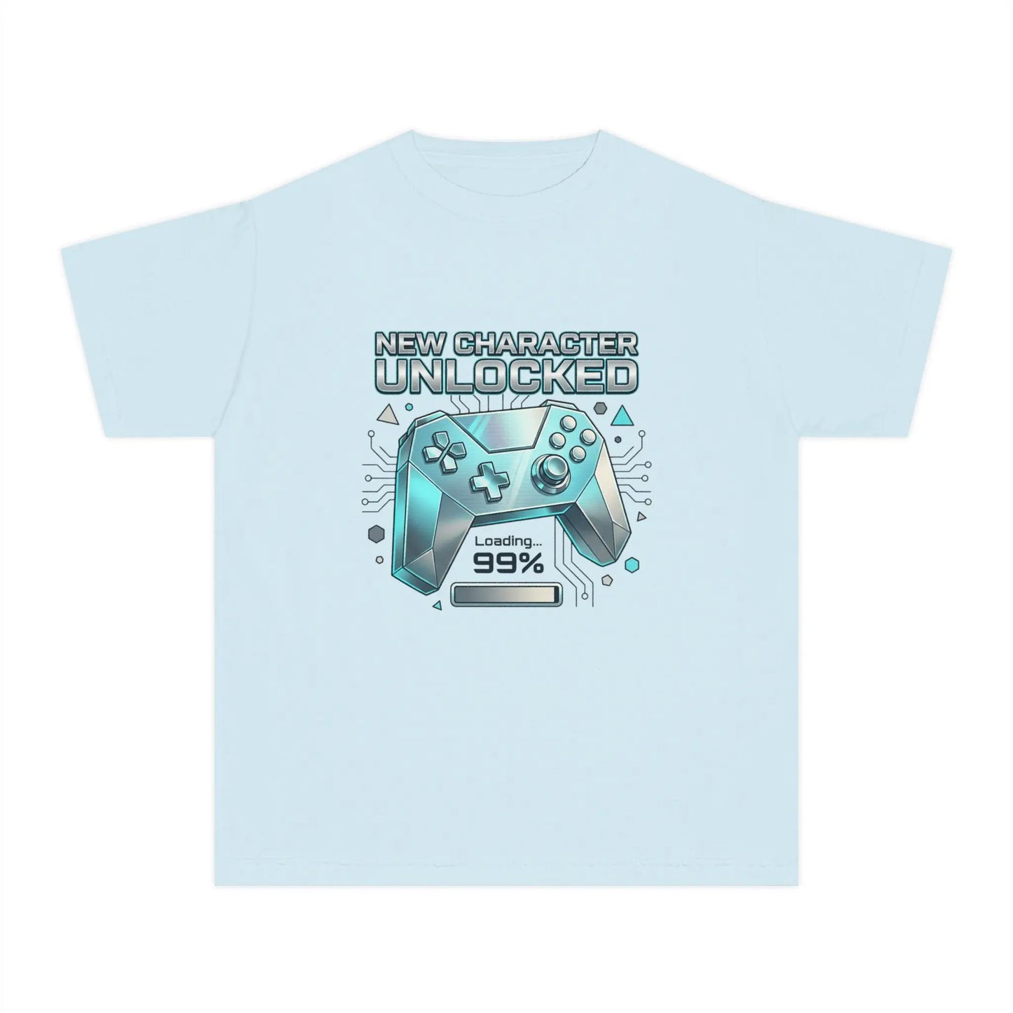 Youth Gaming Tee - "New Character Unlocked" Controller Design (Loading 99%) by Printify
