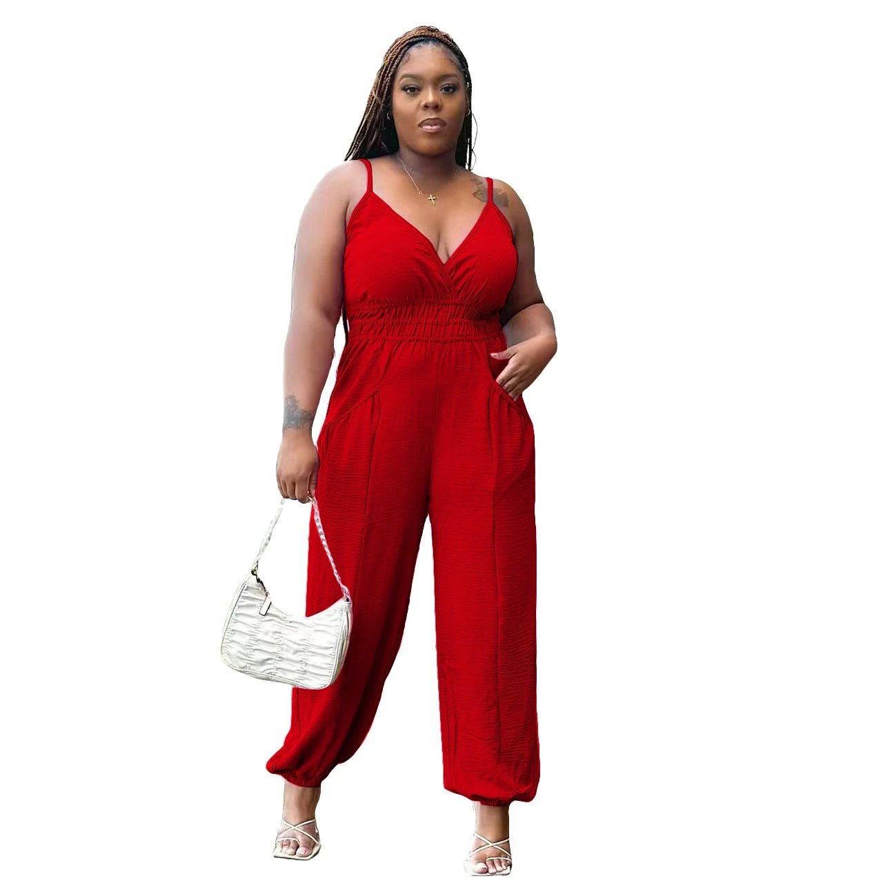 Women's Slip Plus Size Woman Cotton And Linen Jumpsuit by GJG Denim