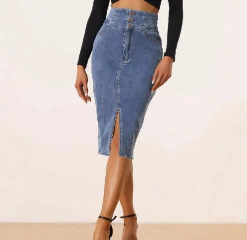 Womens High-Waisted Irregular New Denim Skirt by GJG Denim