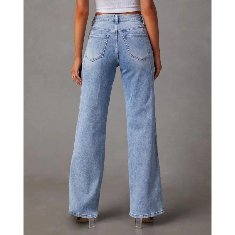 Casual Patchwork Women's Wide Leg Jeans by GJG Denim