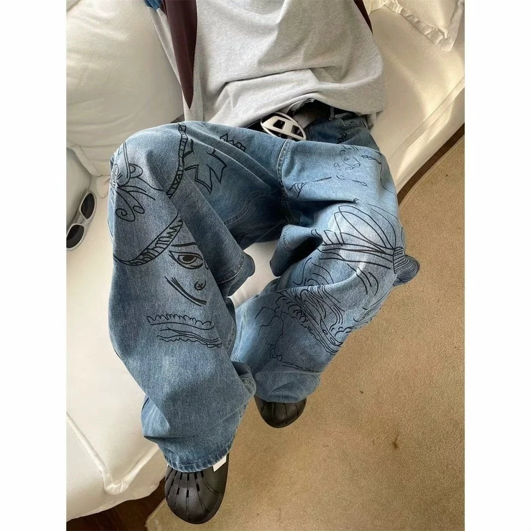 Men's Street Graffiti Wide-leg Jeans by GJG Denim