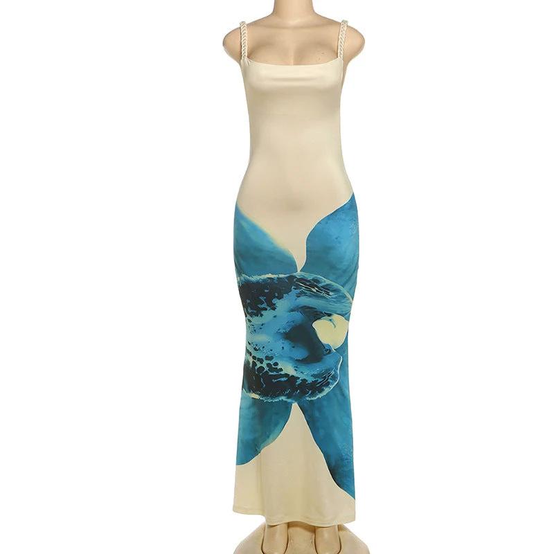 Women's Clothing Sexy Hot Girl Printed Sheath Backless Sleeveless Camisole Dress by GJG Denim