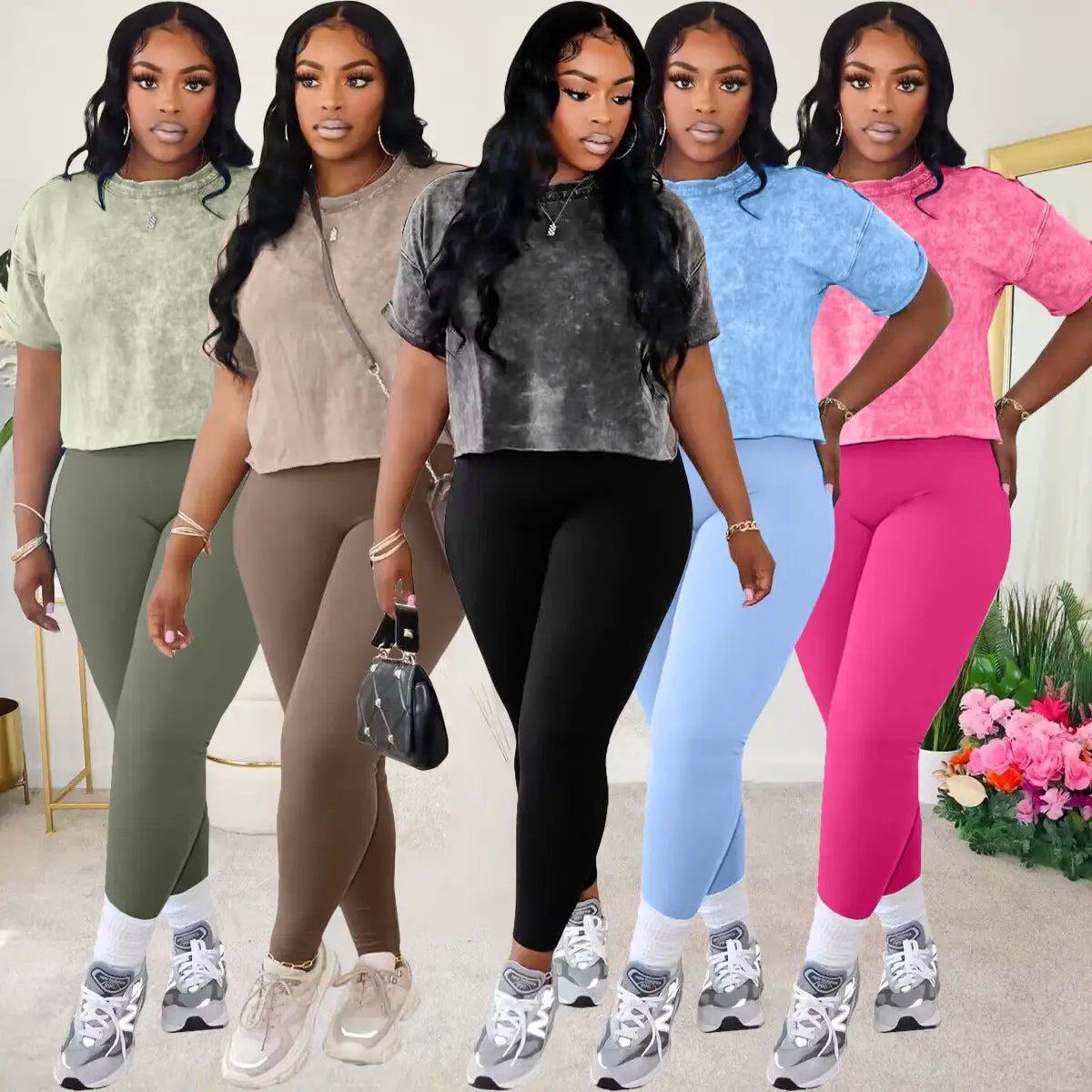 Women's Printed Casual Sports Two-Piece Set by GJG Denim