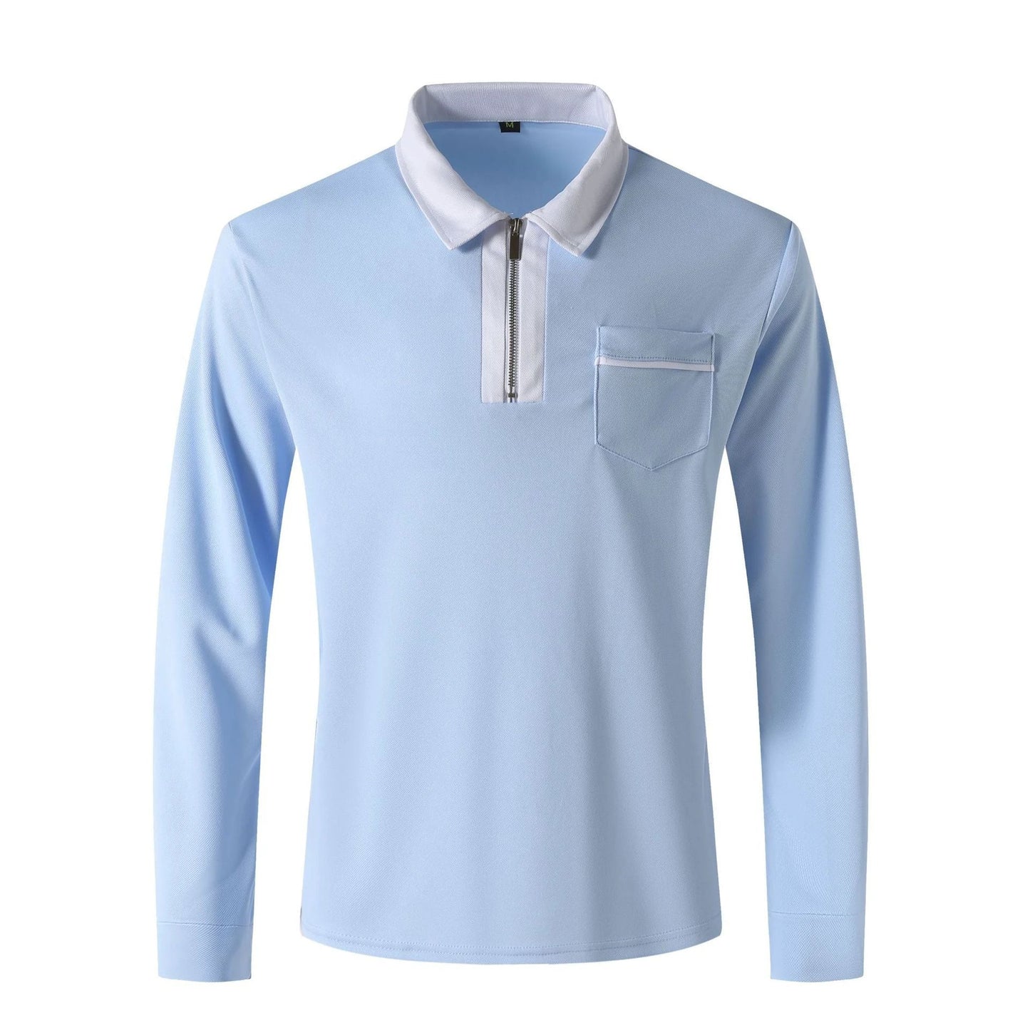 Men's Long Sleeve Zipper Polo Shirts Lapel Collar Zip Up by GJG Denim