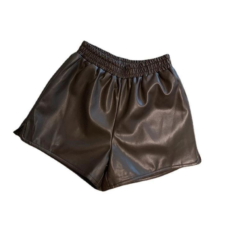 Pu Leather Shorts Women High Waist Loose Split Casual Pants by GJG Denim
