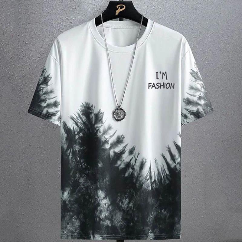 Gradient Half-length Sleeve Versatile Casual T-shirt For Men by GJG Denim