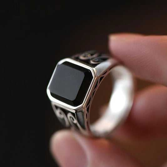 Retro-style Adjustable Black Ring For Men by GJG Denim