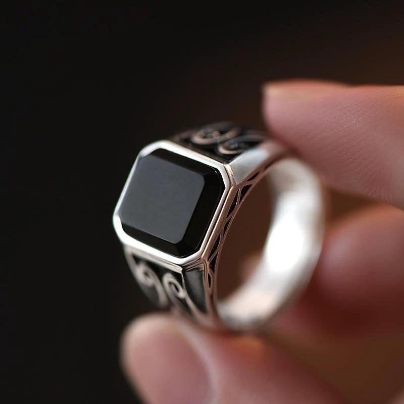 Retro-style Adjustable Black Ring For Men by GJG Denim