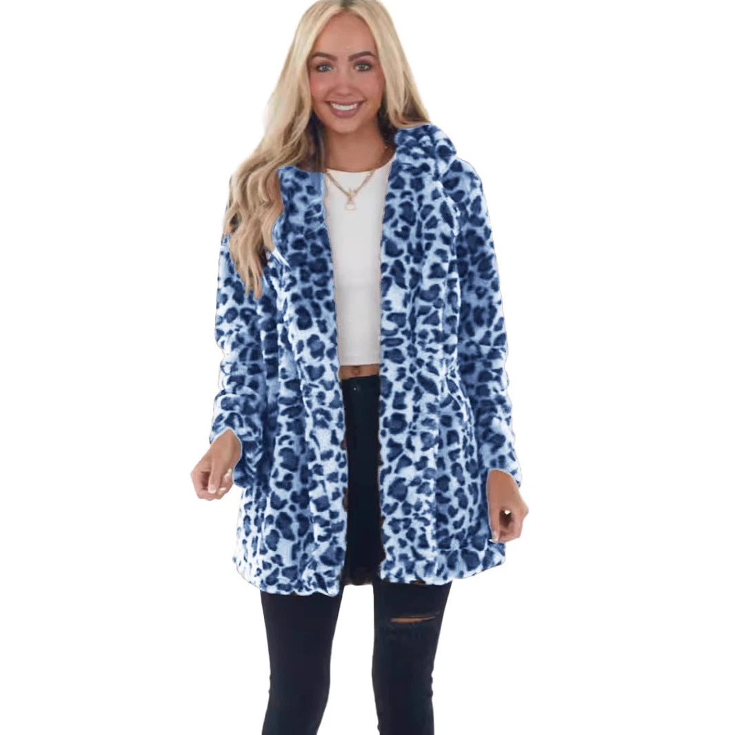 Rabbit Fur Leopard Print Mid-length Clothing Fashionable Jacket by GJG Denim