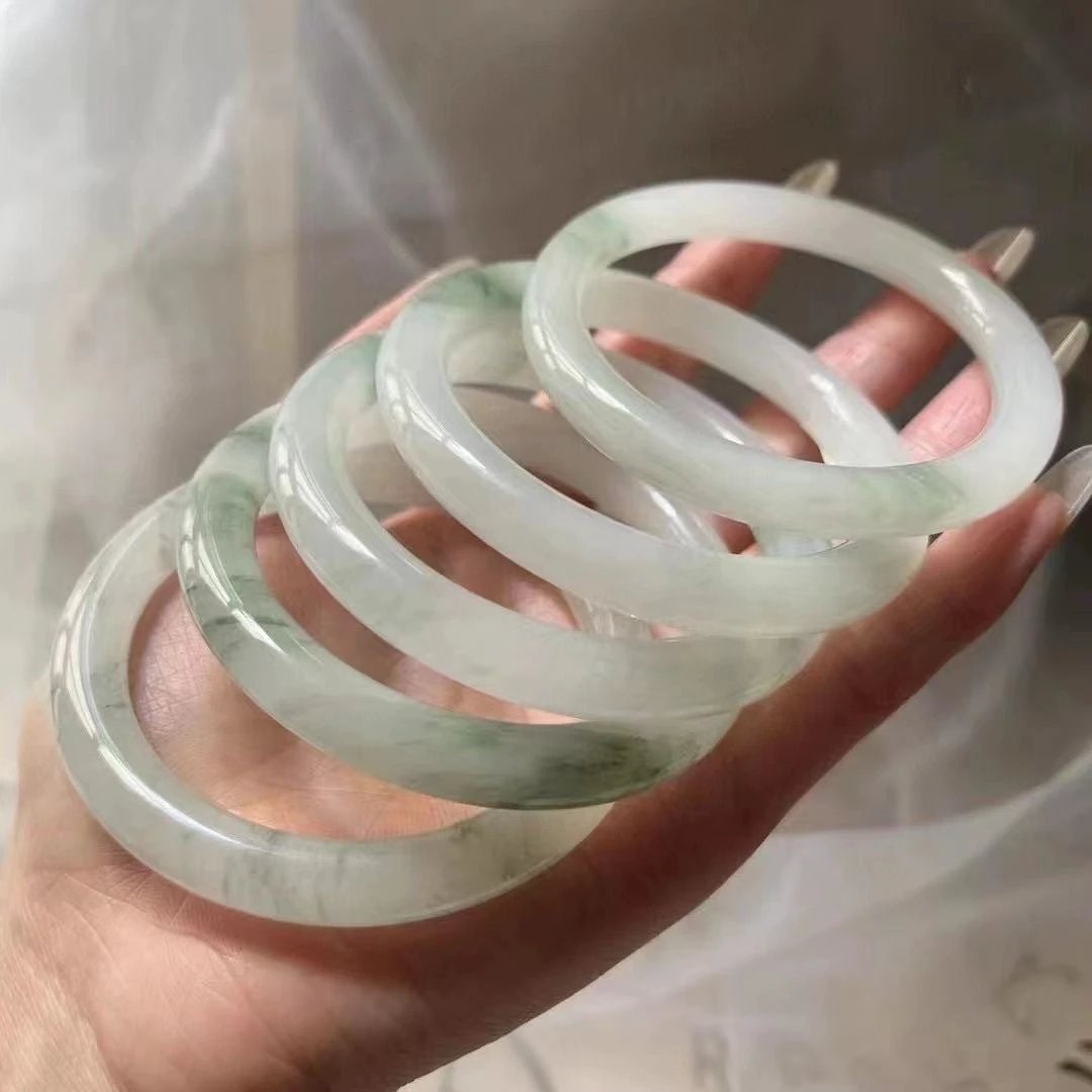 Ice-Translucent Lotus-Pink Quartzite Jade Round-Bar Noble Consort Jade Bracelet by GJG Denim