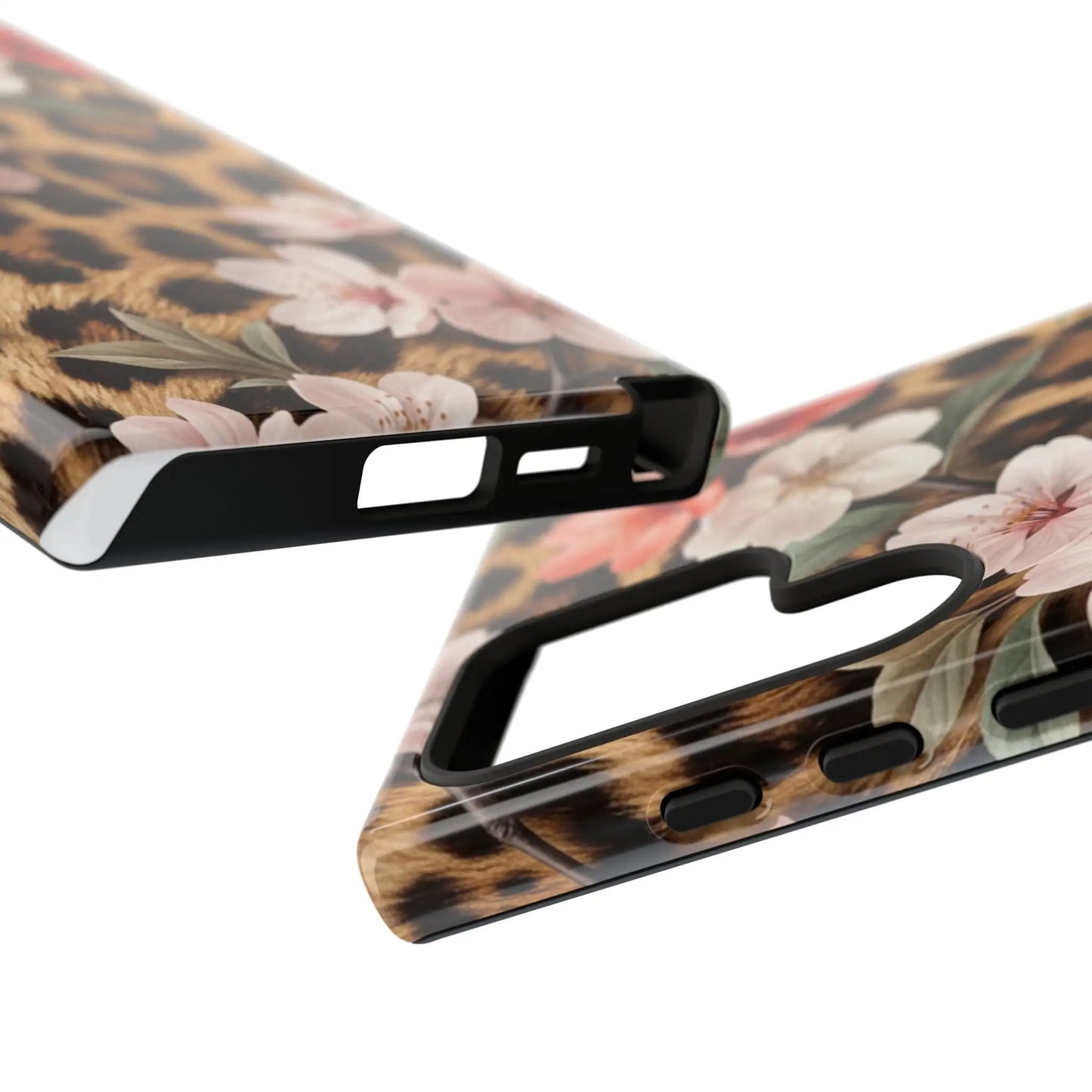 Leopard Floral Tough Case — Protective Phone Case with Pink Cherry Blossoms by Printify