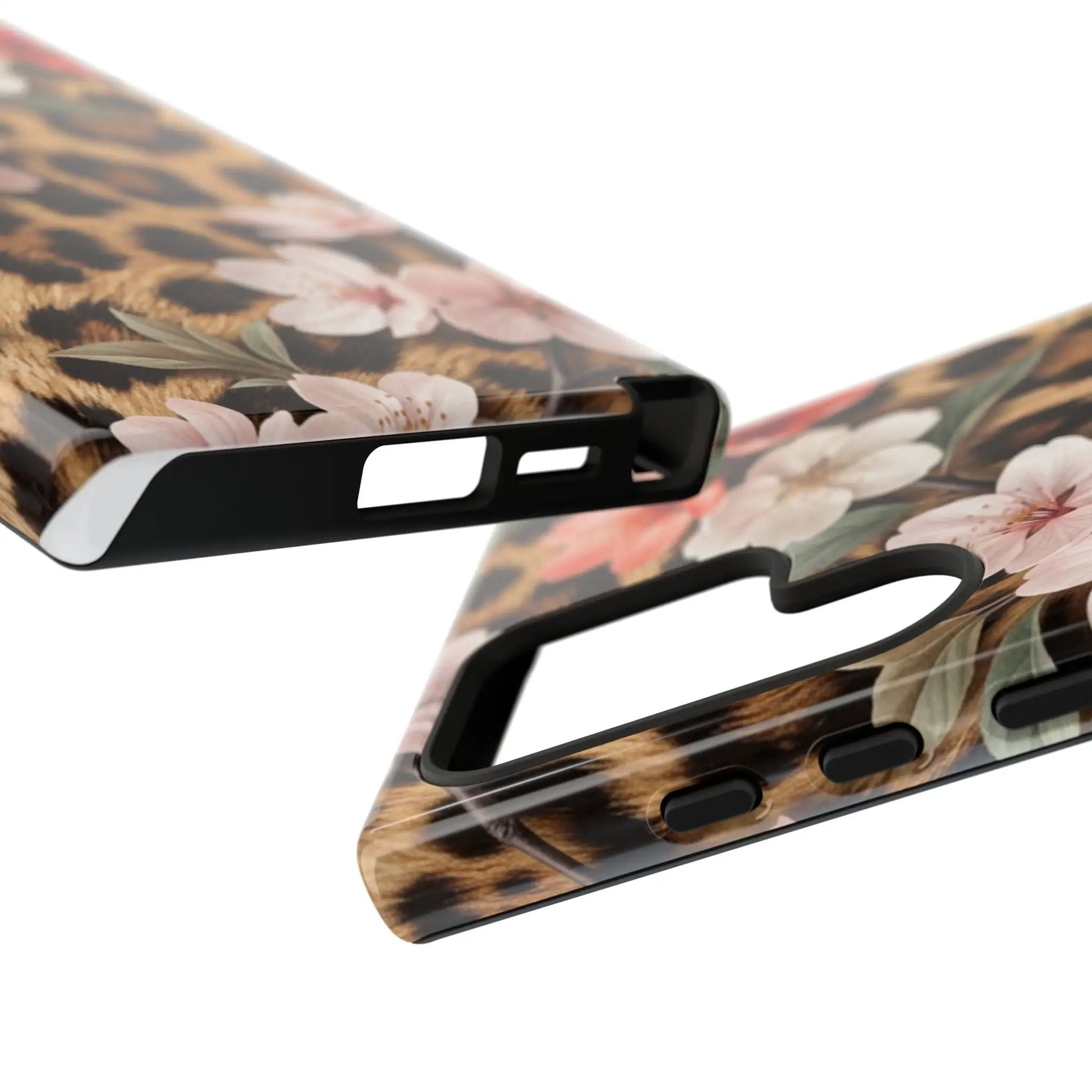 Leopard Floral Tough Case — Protective Phone Case with Pink Cherry Blossoms by Printify