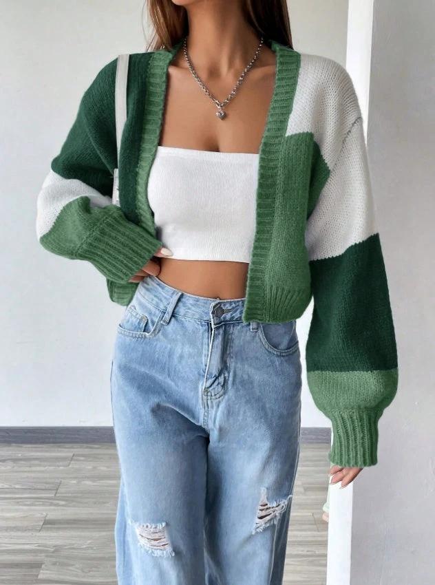 Flirla Colorblock Drop Shoulder Duster Cardigan,Long Sleeve Tops by GJG Denim