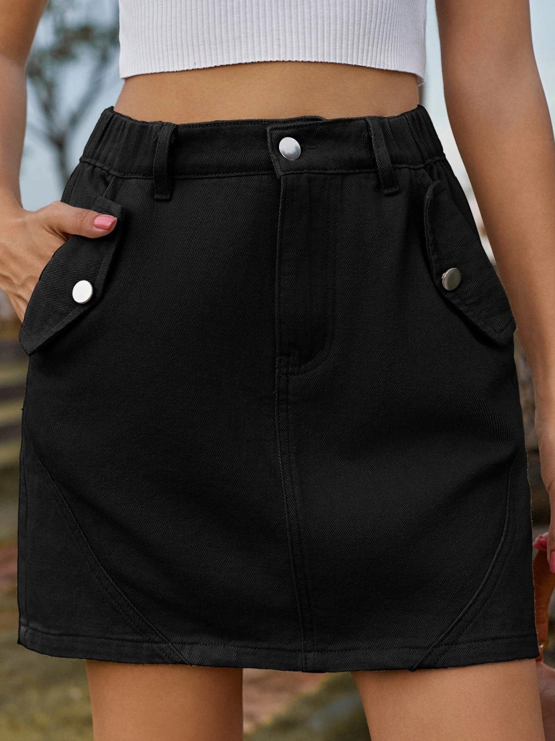 Pocketed Buttoned Mini Denim Skirt by Lady Ros
