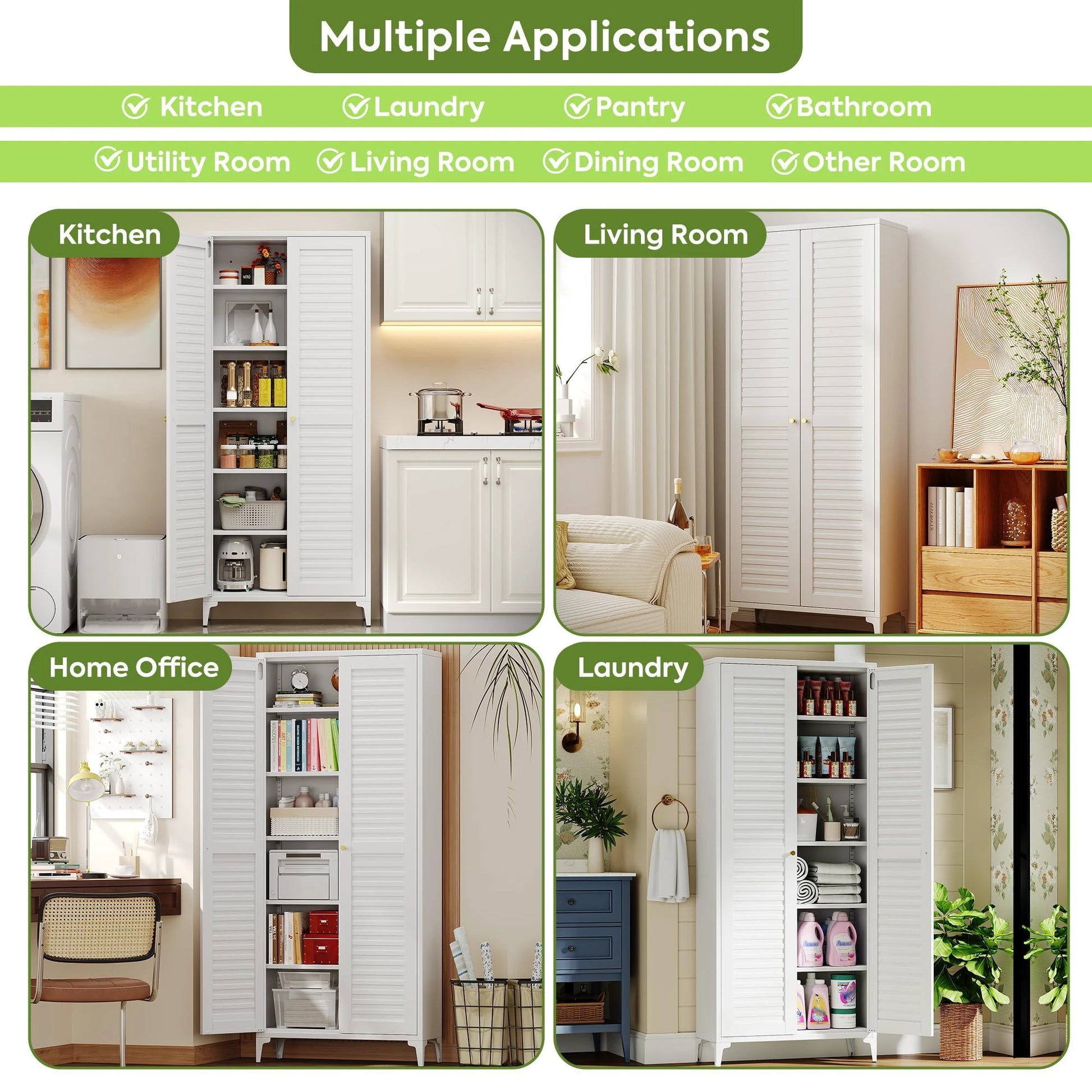 74inch H Metal Storage Cabinets With 5 Shelves, For Bathroom, Required Assembly, White by GJG Denim