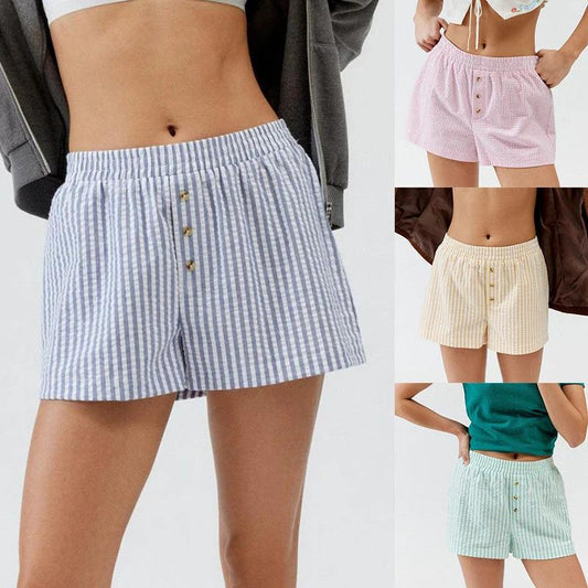 Striped Plaid Leisure Commute Shorts For Women by GJG Denim