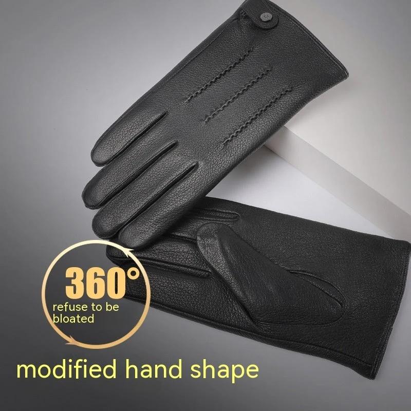 Fleece-lined Thickened Leather Gloves For Men by GJG Denim