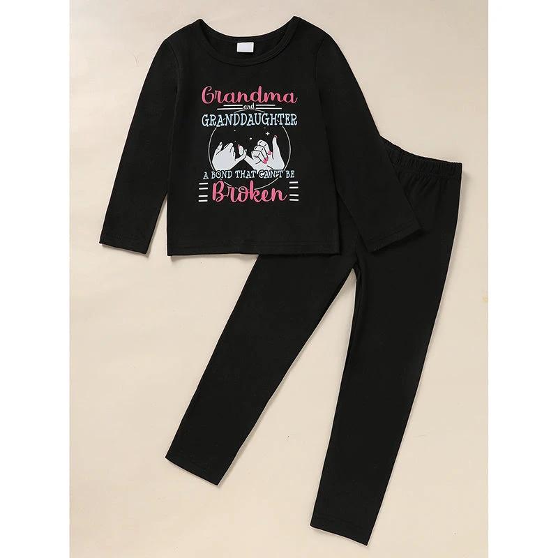 Kid's 'Grandma And Granddaughter' Letter & Heart Print Long Sleeve Top & Pants Set, 2 Sets Comfy Loungewear Outfit by GJG Denim
