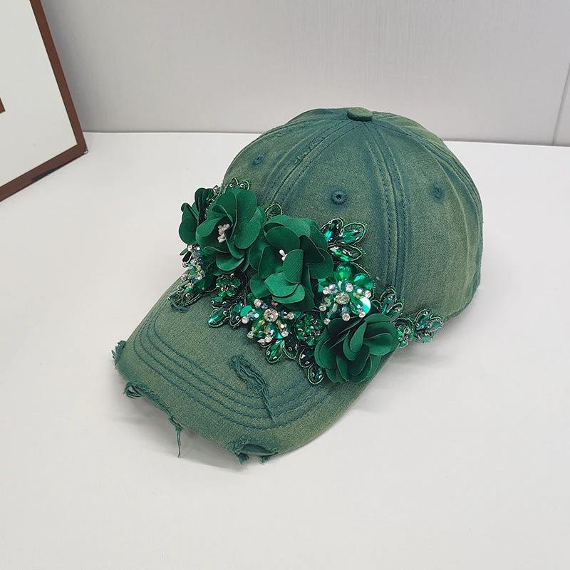 Fashion Colorful Sequin Rhinestones Sun Protection Light Luxury Peaked Cap by GJG Denim