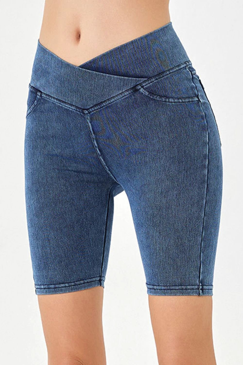 Basic Bae Asymmetrical Waist Denim Shorts with Pockets by Lady Ros