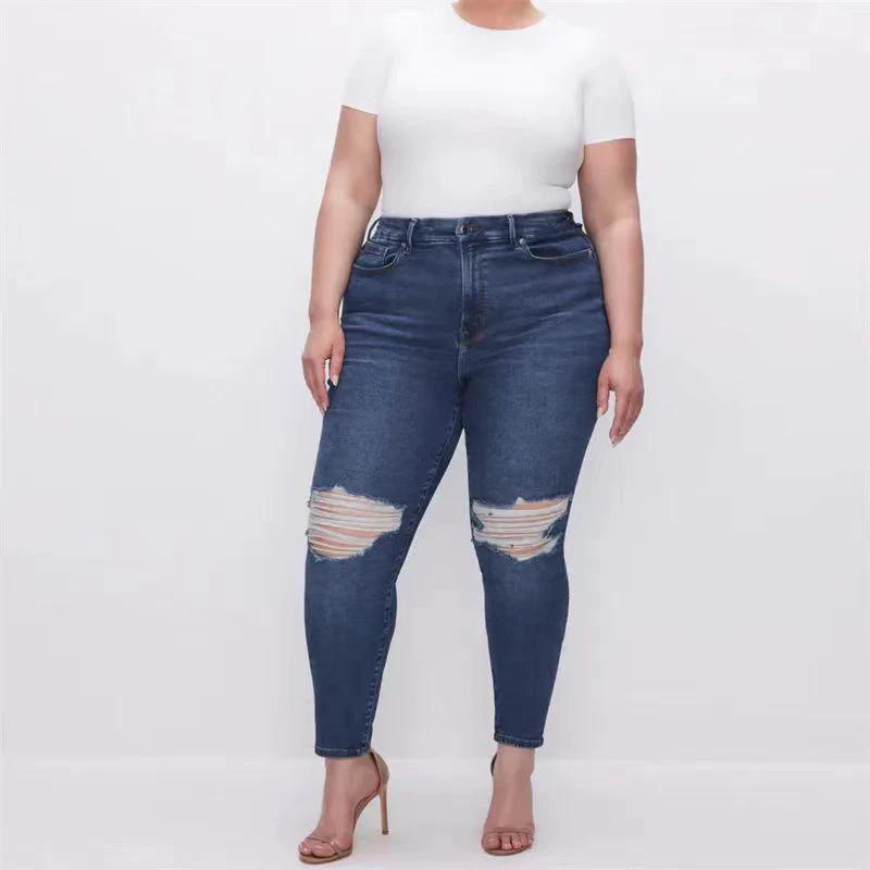 Large Size High Elastic All-matching Denim Slim Jeans by GJG Denim
