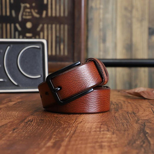 Men's Alloy Pin-buckle Belt With Top-layer Cowhidenew Casual Style by GJG Denim