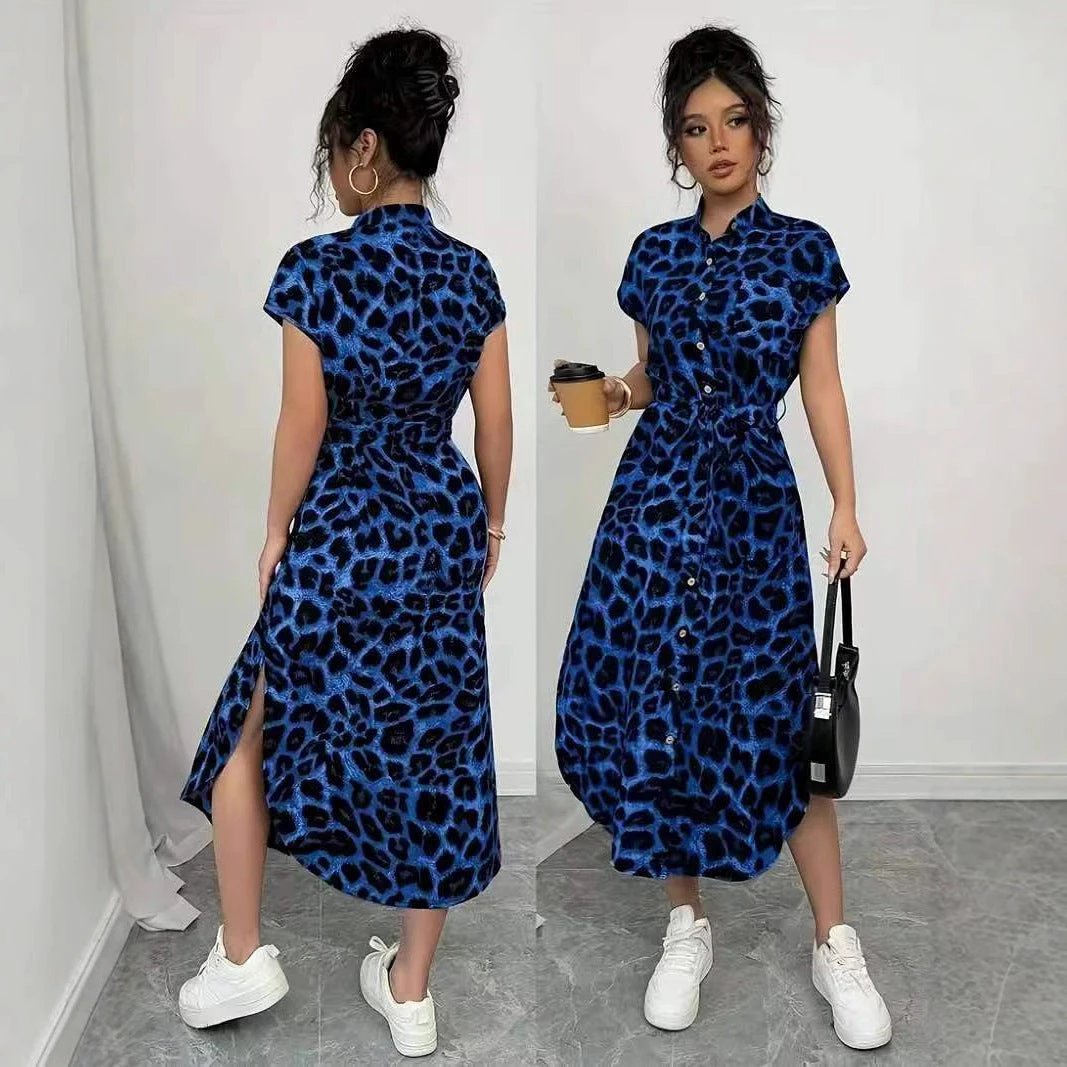 Leopard Print Front Button Shirt Belt Bow Shirt For Women by GJG Denim