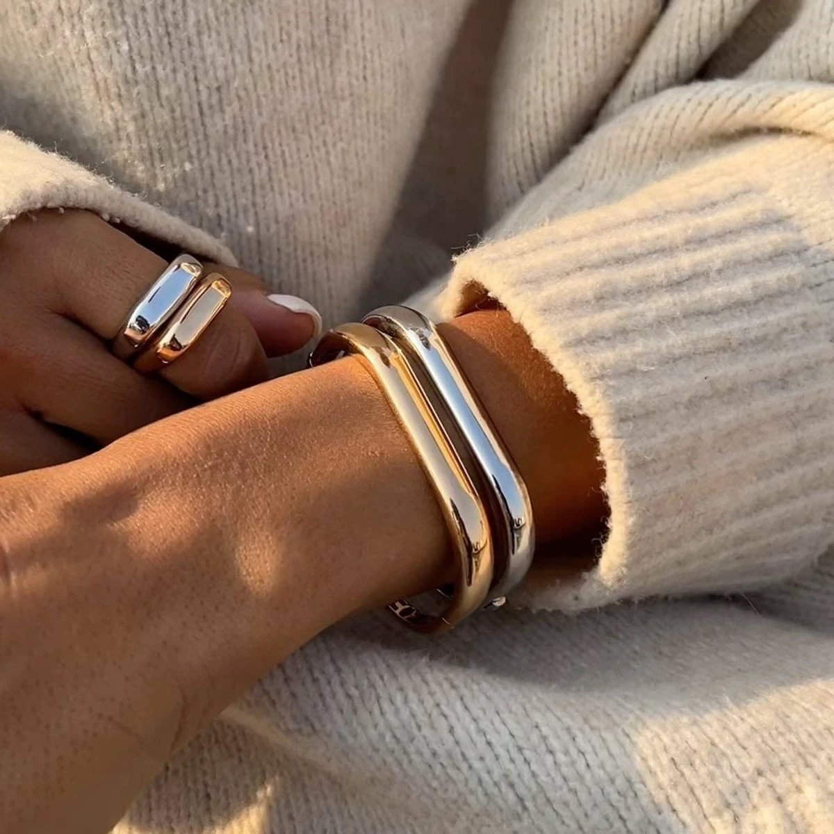 Simple Irregular Titanium Steel Bracelet For Women by GJG Denim