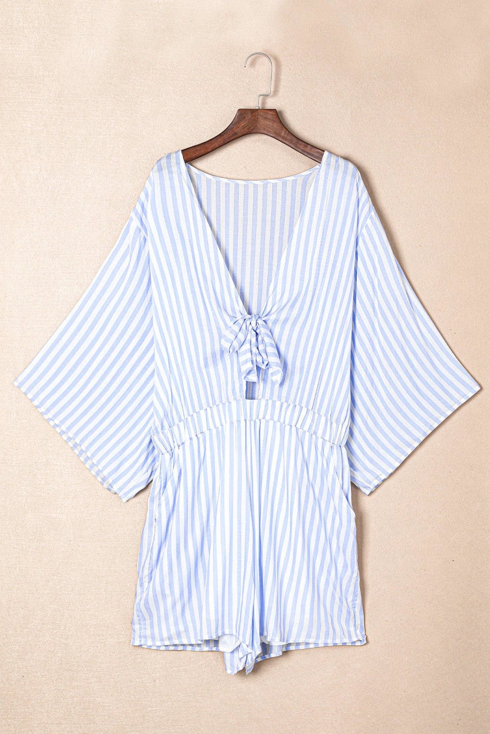 Bow Striped Kimono Sleeve Romper by Lady Ros