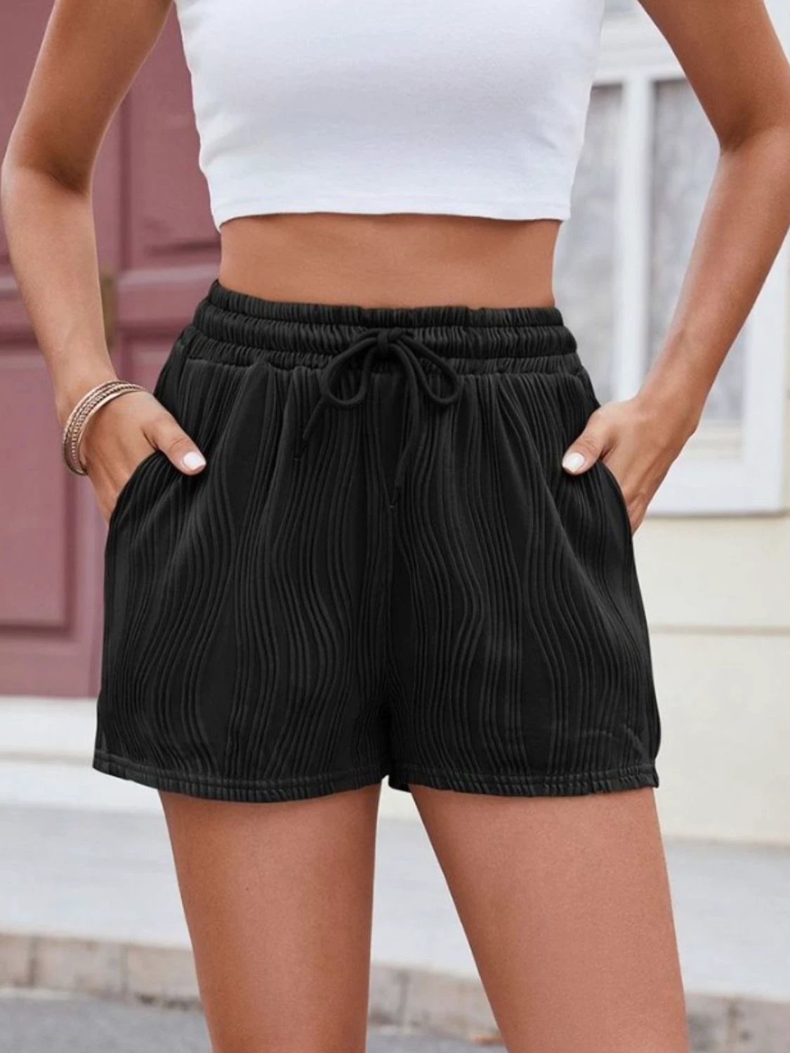 Florira Texture Drawstring Shorts by Lady Ros