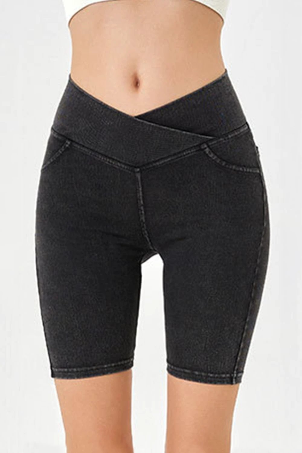Basic Bae Asymmetrical Waist Denim Shorts with Pockets by Lady Ros