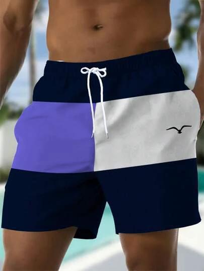 Printed Drawstring Waist Diagonal Pocket Casual Shorts For Men by GJG Denim
