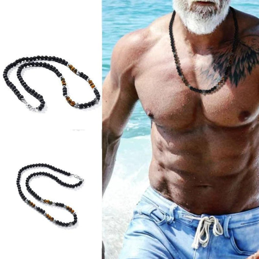 Volcanic Rock Black Matte Ethnic Style Necklace For Men by GJG Denim
