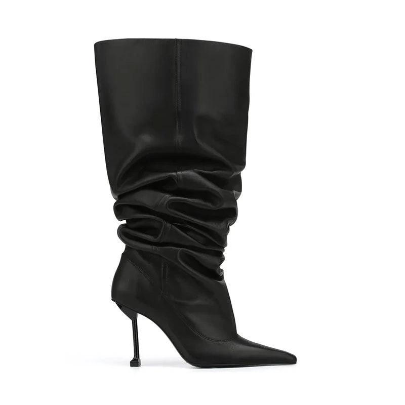 Big Tube Circumference Pointed Toe Stiletto Heel Catwalk Party Boots by GJG Denim
