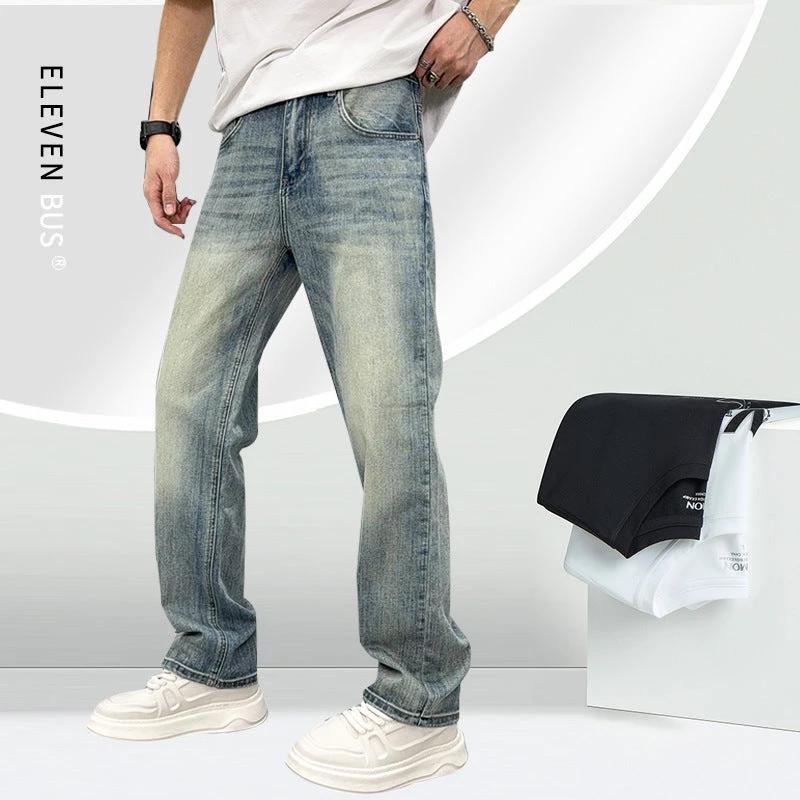 Men's Loose Elastic Casual Light Blue Jeans by GJG Denim